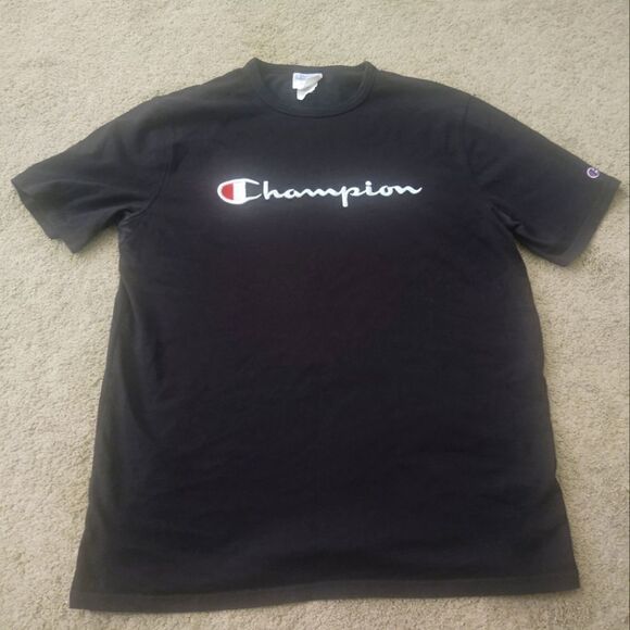 Champion Embroidered Script Black SS T-shirt Men's Size XL PRE-OWNED - Picture 1 of 5